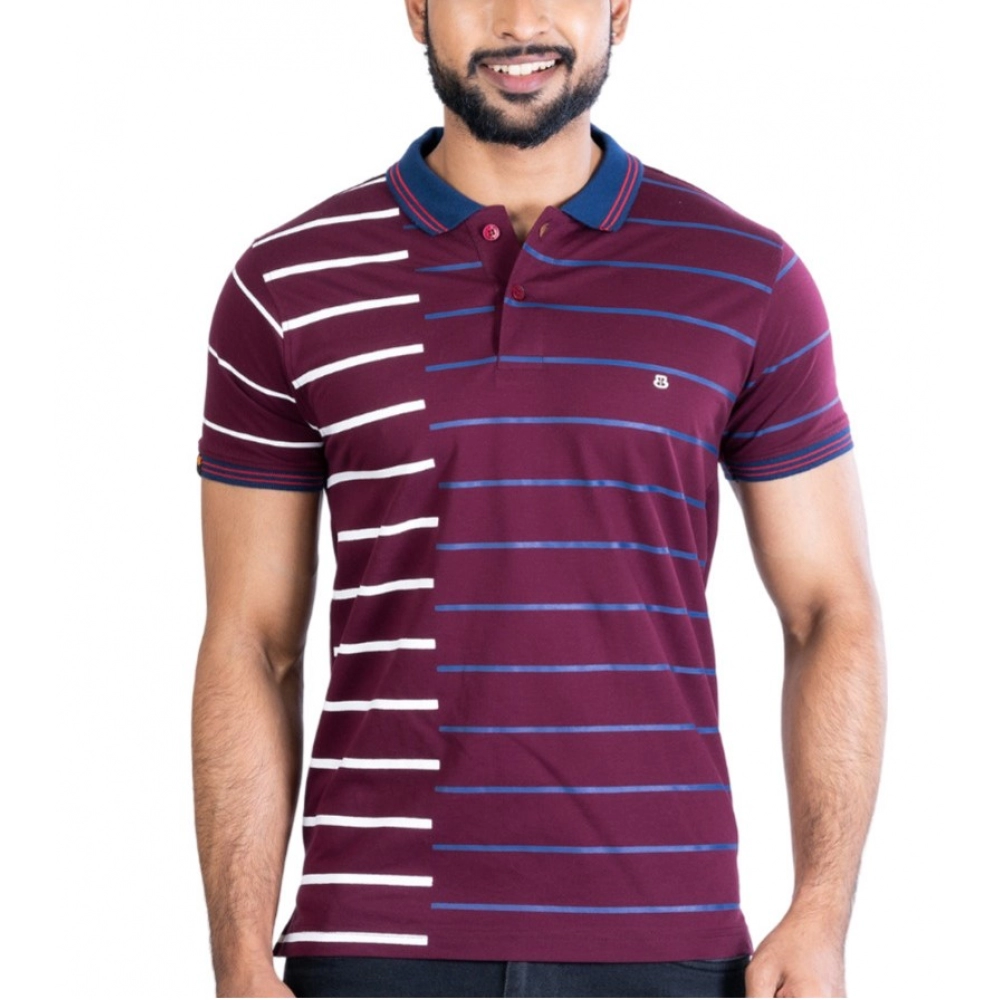 Purple Men's Casual Cotton Printed Polo Neck T-Shirt