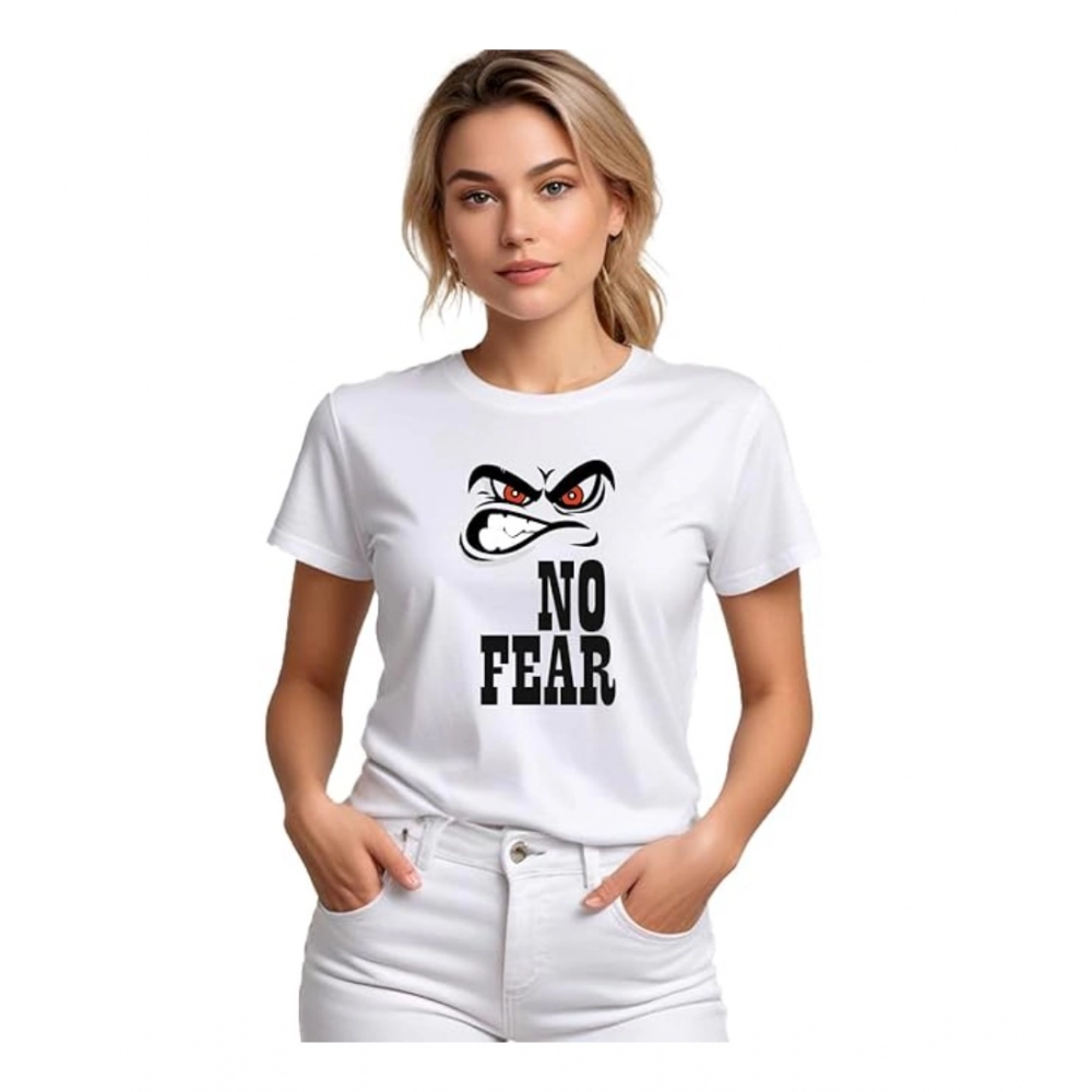 White Polyester Half Sleeve T-shirt for Women
