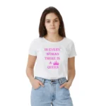 White Polyester Half Sleeve T-shirt for Women