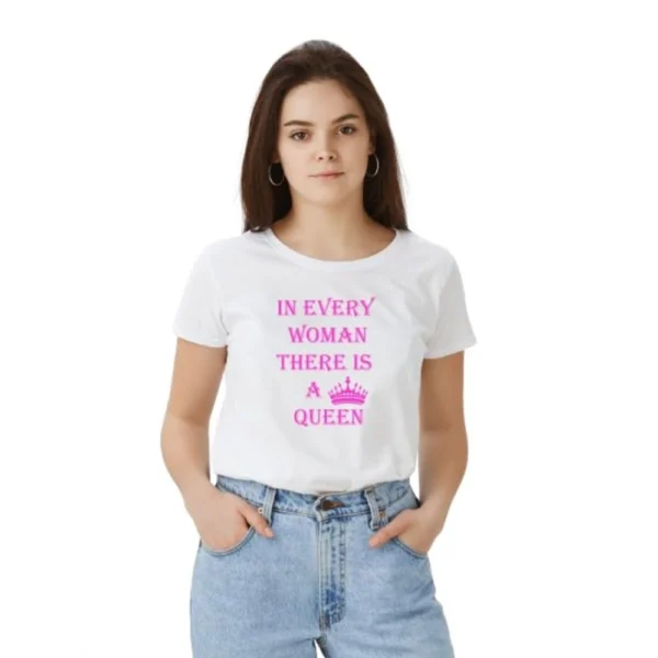 White Polyester Half Sleeve T-shirt for Women