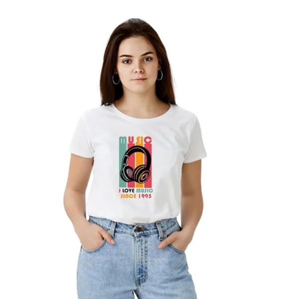 White Polyester Half Sleeve T-shirt for Women