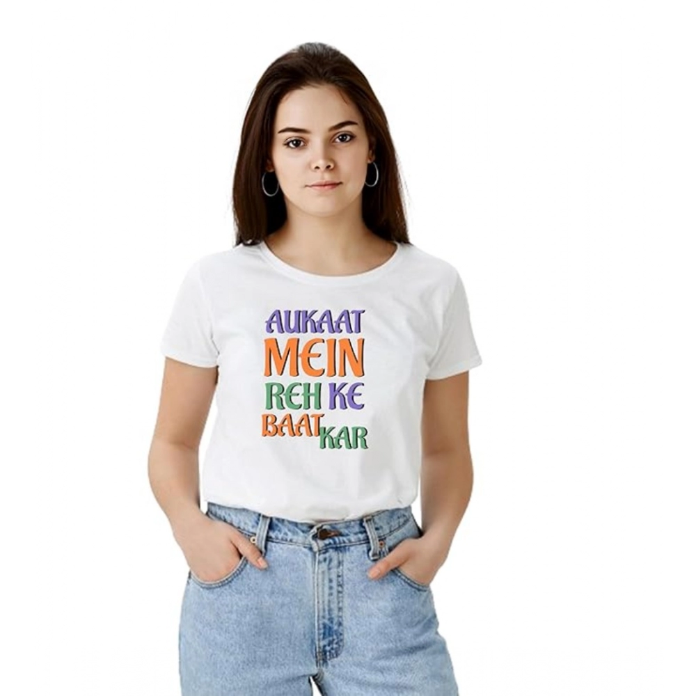 Women's White Polyester T-shirt