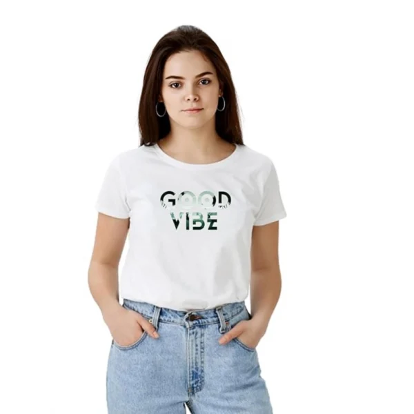 White Polyester Half Sleeve T-shirt for Women