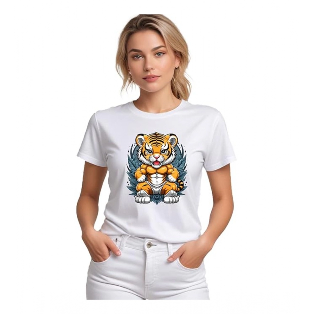 Women's White Polyester T-shirt