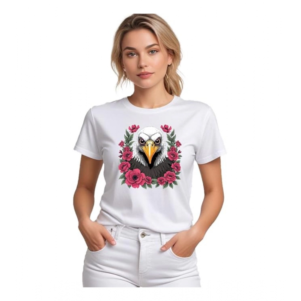 White Polyester Half Sleeve T-shirt for Women