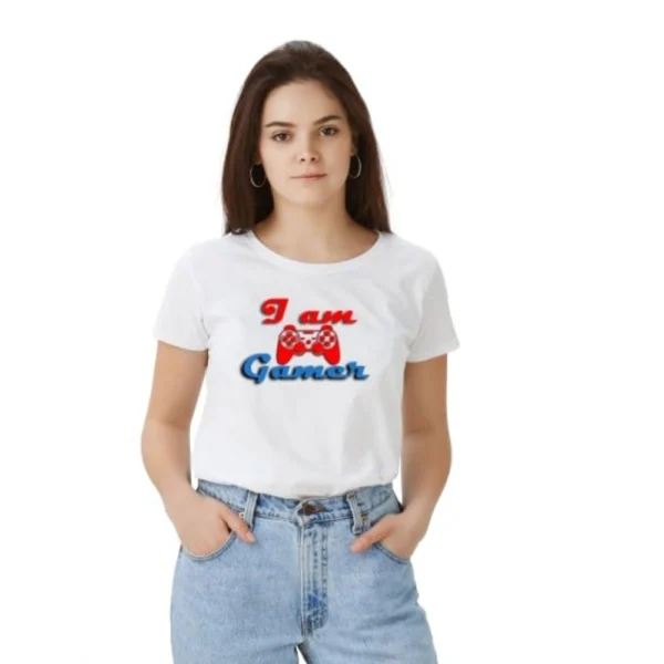 White Polyester Half Sleeve T-shirt for Women