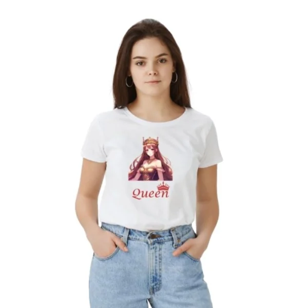 White Polyester Half Sleeve T-shirt for Women