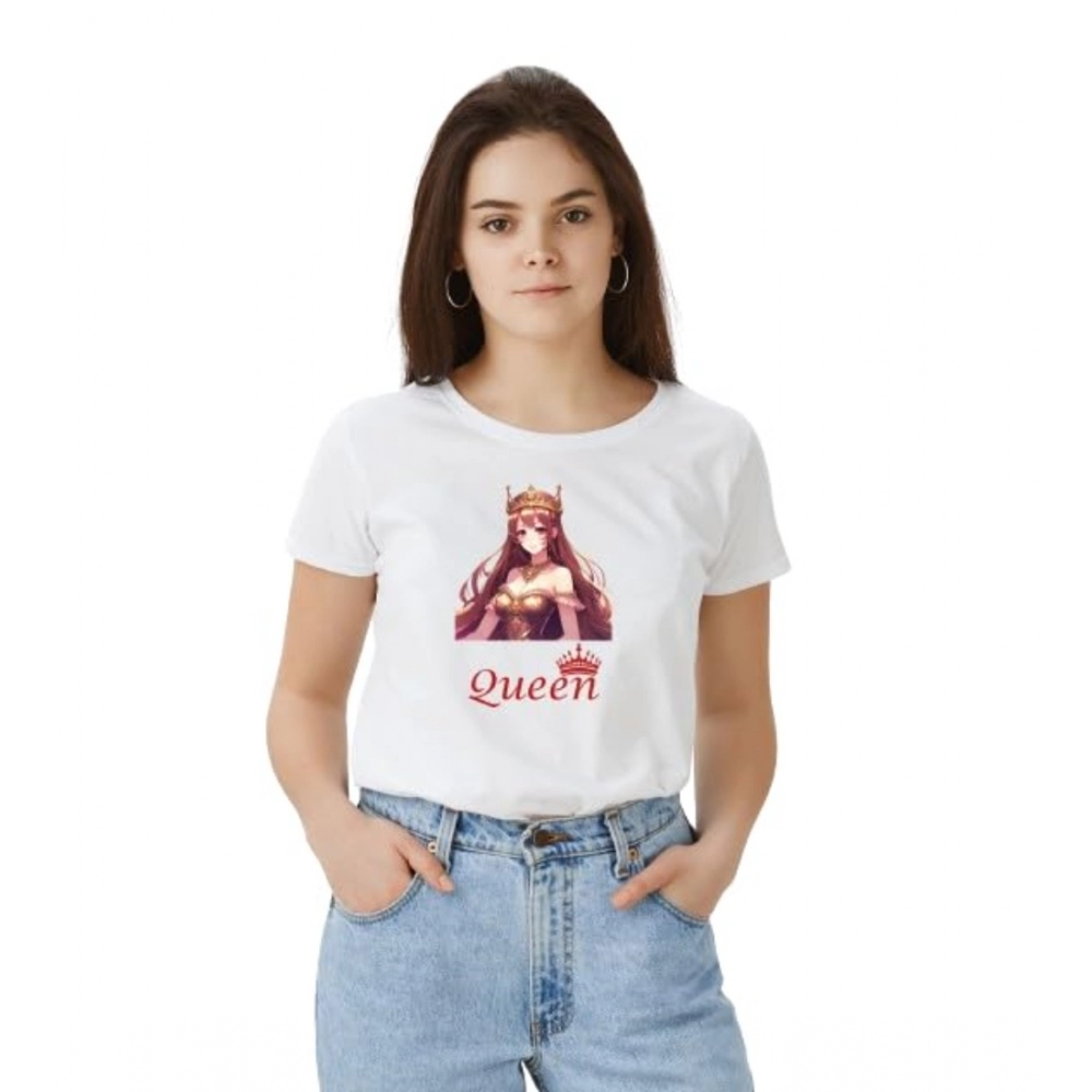 White Polyester Half Sleeve T-shirt for Women