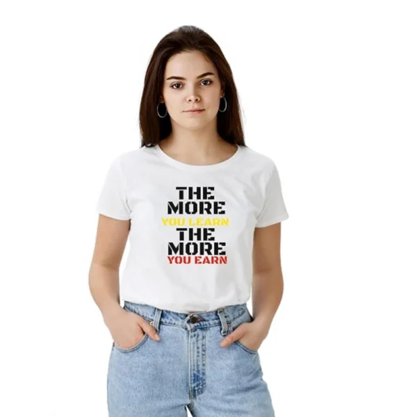 White Polyester Half Sleeve T-shirt for Women