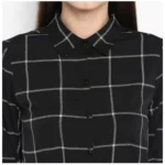 Generic Women's Polyester Checkered Roll Up Sleeve Above Knee Dress (Black - White) - Image 2