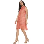 Generic Women's Polyester Printed Sleeveless Above Knee Dress (Orange) - Image 3
