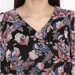 Generic Women's Polyester Floral Short Sleeve Knee-Length Dress (Black - Multicolor) - Image 2