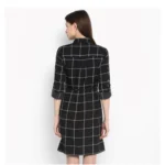 Generic Women's Polyester Checkered Roll Up Sleeve Above Knee Dress (Black - White) - Image 7