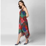 Generic Women's Polyester Asymmetrical Shoulder Straps Knee-Length Dress (Multicolor) - Image 3