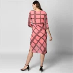 Generic Women's Polyester Checkered 3-4th Sleeves Below Knee Dress (Pink - Black) - Image 7