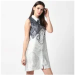 Generic Women's Polyester Printed Sleeveless Above Knee Dress (Blue) - Image 3