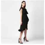 Generic Women's Polyester Ruffled Cap Sleeve Knee-Length Dress (Black) - Image 3