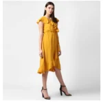 Generic Women's Polyester Ruffled Cap Sleeve Knee-Length Dress (Yellow) - Image 3