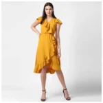 Generic Women's Polyester Ruffled Cap Sleeve Knee-Length Dress (Yellow) - Image 5