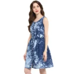 Generic Women's Denim Tie & Dye Sleeveless Above Knee Dress (Blue) - Image 3