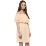 Generic Women's Polyester Solid Sleeveless Knee-Length Dress (Beige) - Image 4