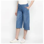 Generic Women's Denim Solid Buttoned Below Knee Culottes (Light Blue) - Image 3