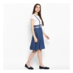 Generic Women's Denim Solid Shoulder Straps Below Knee Dress (Blue) - Image 4