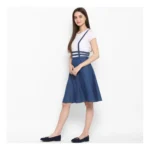 Generic Women's Denim Solid Shoulder Straps Below Knee Dress (Blue) - Image 3