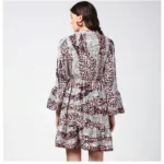 Generic Women's Polyester Animal Print Bell Sleeve Above Knee Dress (Pink - Black) - Image 7