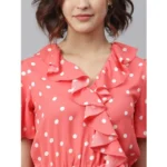 Generic Women's Polyester Polka Flutter Above Knee Dress (Coral) - Image 2