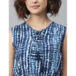 Generic Women's Rayon Tie & Dye Sleeveless Above Knee Dress (Blue) - Image 2
