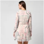 Generic Women's Polyester Printed Long Sleeves Above Knee Dress (Light Pink - Off White) - Image 7