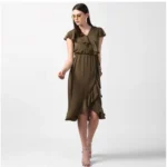 Generic Women's Polyester Ruffled Cap Sleeve Knee-Length Dress (Olive) - Image 5