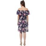 Generic Women's Polyester Crepe Floral Half Sleeve Above Knee Dress (Navy Blue) - Image 7