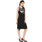 Generic Women's Polyester Printed Sleeveless Above Knee Dress (Black - Multicolor) - Image 4