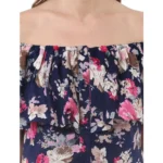 Generic Women's Polyester Crepe Floral Half Sleeve Above Knee Dress (Navy Blue) - Image 2