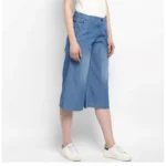 Generic Women's Denim Solid Buttoned Below Knee Culottes (Light Blue) - Image 4