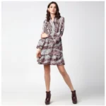 Generic Women's Polyester Animal Print Bell Sleeve Above Knee Dress (Pink - Black) - Image 6