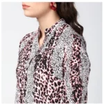 Generic Women's Polyester Animal Print Bell Sleeve Above Knee Dress (Pink - Black) - Image 2