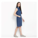 Generic Women's Denim Solid Sleeveless Above Knee Dress (Blue) - Image 4