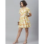 Generic Women's Polyester Printed Flutter Above Knee Dress (Yellow - Orange) - Image 5