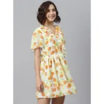 Generic Women's Polyester Printed Flutter Above Knee Dress (Yellow - Orange) - Image 3