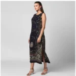 Generic Women's Rayon Floral Sleeveless Calf-length Dress (Black) - Image 3