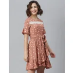 Generic Women's Polyester Polka Bell Sleeve Above Knee Dress (Brown) - Image 3