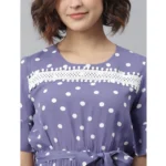 Generic Women's Polyester Polka Bell Sleeve Above Knee Dress (Lavender) - Image 2