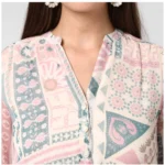Generic Women's Polyester Printed Long Sleeves Above Knee Dress (Light Pink - Off White) - Image 3