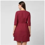 Generic Women's Cotton Solid 3-4th Sleeves Above Knee Dress (Maroon) - Image 6