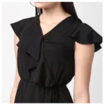 Generic Women's Polyester Ruffled Cap Sleeve Knee-Length Dress (Black) - Image 2