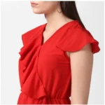 Generic Women's Polyester Ruffled Cap Sleeve Knee-Length Dress (Red) - Image 2