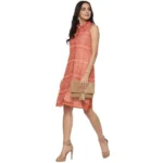 Generic Women's Polyester Printed Sleeveless Above Knee Dress (Orange) - Image 6